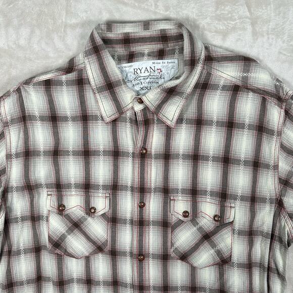 Ryan Michael Western Shirt Beige Mesquite Tribal Plaid Snap Button Mens Size XXL - Picture 2 of 12